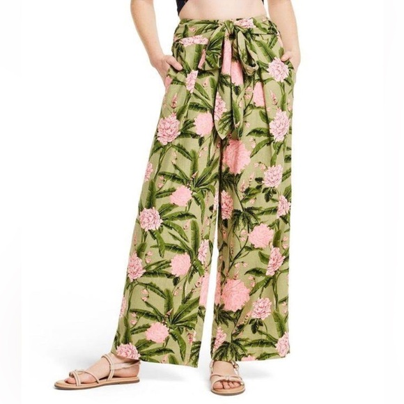 Aguabendita X Target Boho Peony Print Linen Blend Wide Leg Pants Size La…NEW - Picture 2 of 8